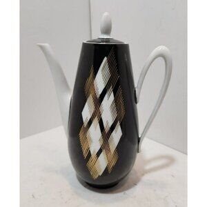 Vintage Eschenbach Art Deco Demitasse Black Gold White Coffee Pot Tea Pot W3526